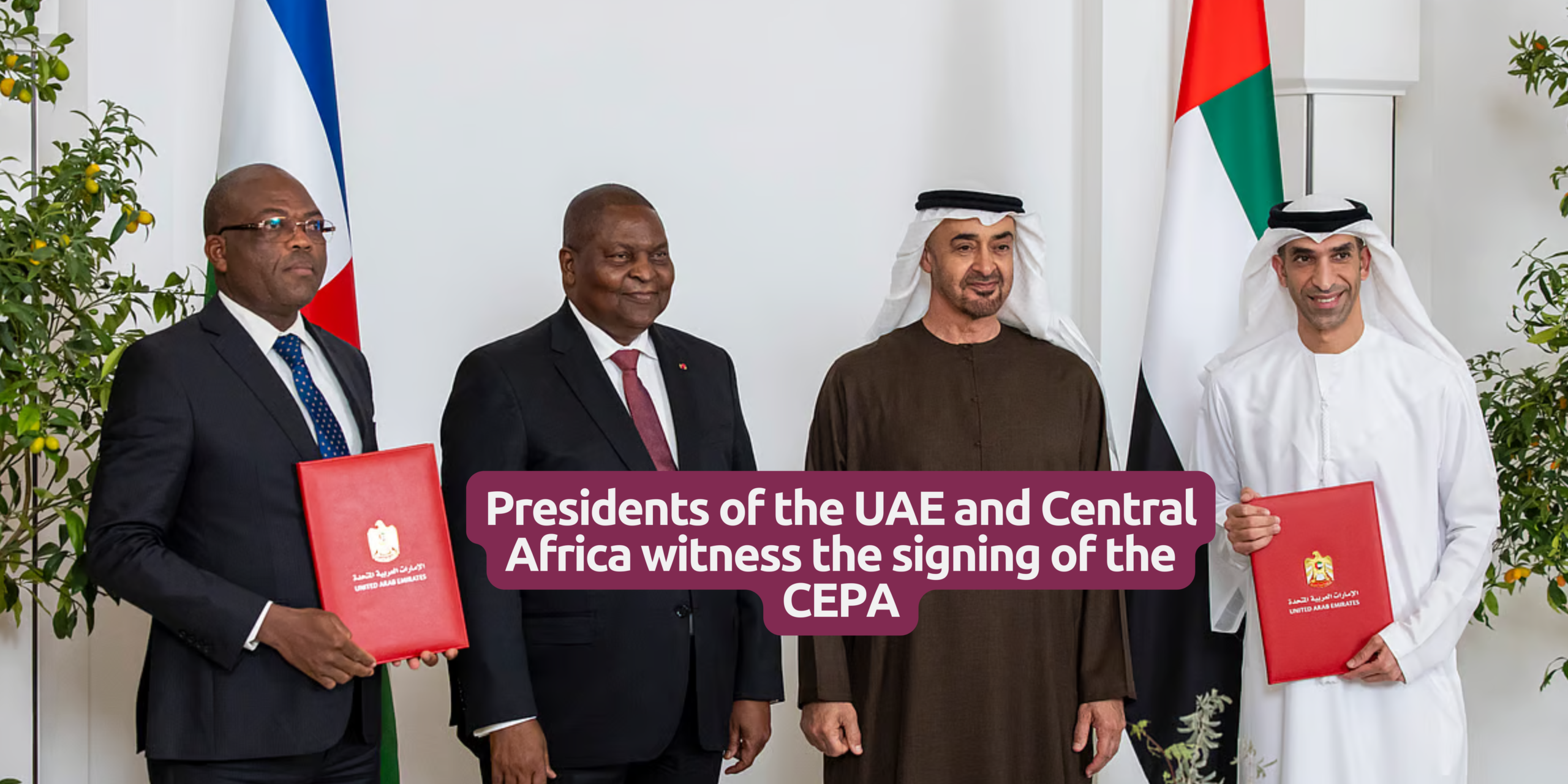 Presidents of the UAE and Central Africa witness the signing of the CEPA