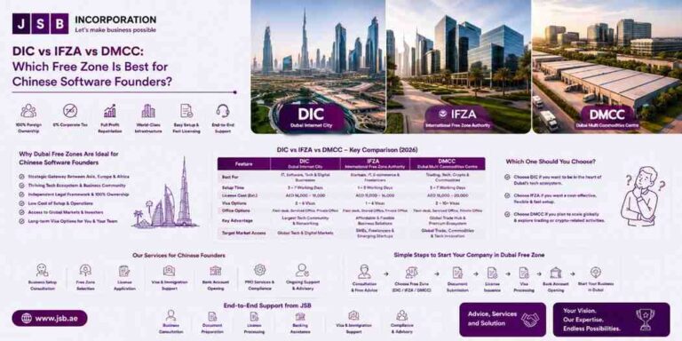 DIC vs IFZA vs DMCC Which Free Zone Is Best for Chinese Software Founders